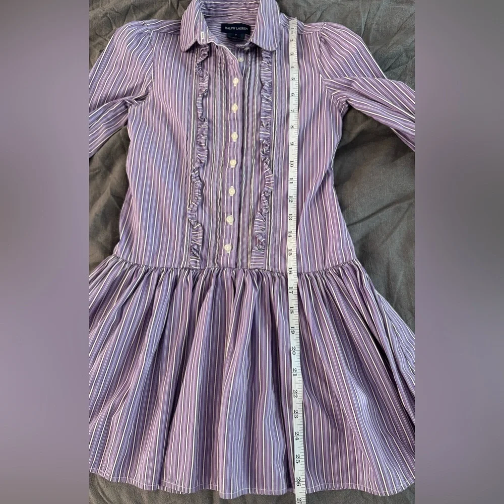 Ralph Lauren Kids Purple & White Striped Button Down Ruffle Dress Size 7